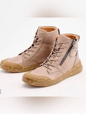 Sheridan Mia Alba Taupe luxe leather ankle booties with Speckled Gum Sole